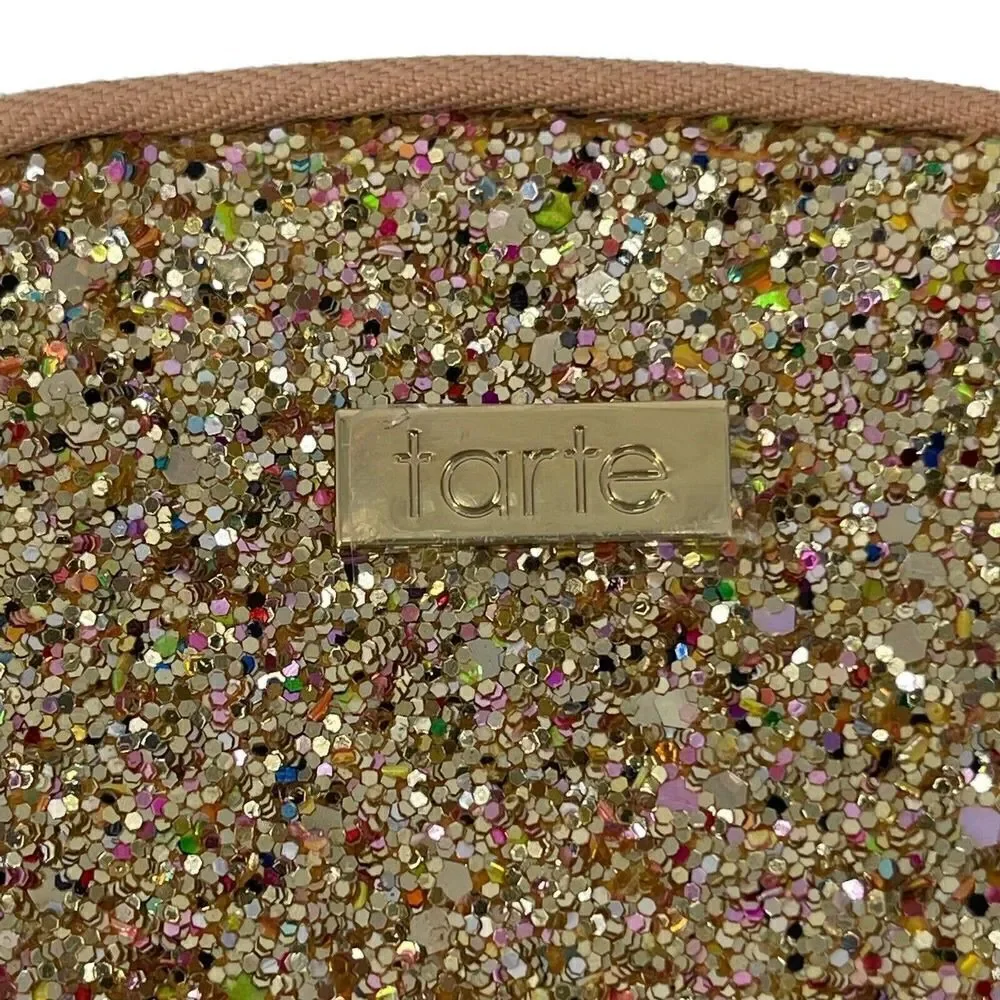 Tarte Cosmetic Bag Glitter Dome Confetti Glitter Makeup Bag Glam Zip Closure Bag
